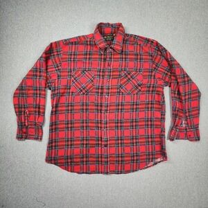 John Blair Flannel Shirt Mens XL Red Plaid Good Vintage Long Sleeve Cotton